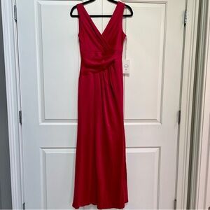 NWT Lsisi V Neck Slit Sleeveless Maxi Burgundy Formal Wrap Dress Evening Gown